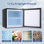 BANGSON 1.1 Cu.ft Upright Mini Freezer for Dorms Apartment, Silver