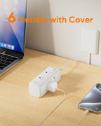 Olcorife Flat Extension Cord with Outlet Cover, Flat Plug Power Strip with 6 Outlets and 3 USB Ports, 8 FT Cord Hidden Outlet Extender for Tight Spaces