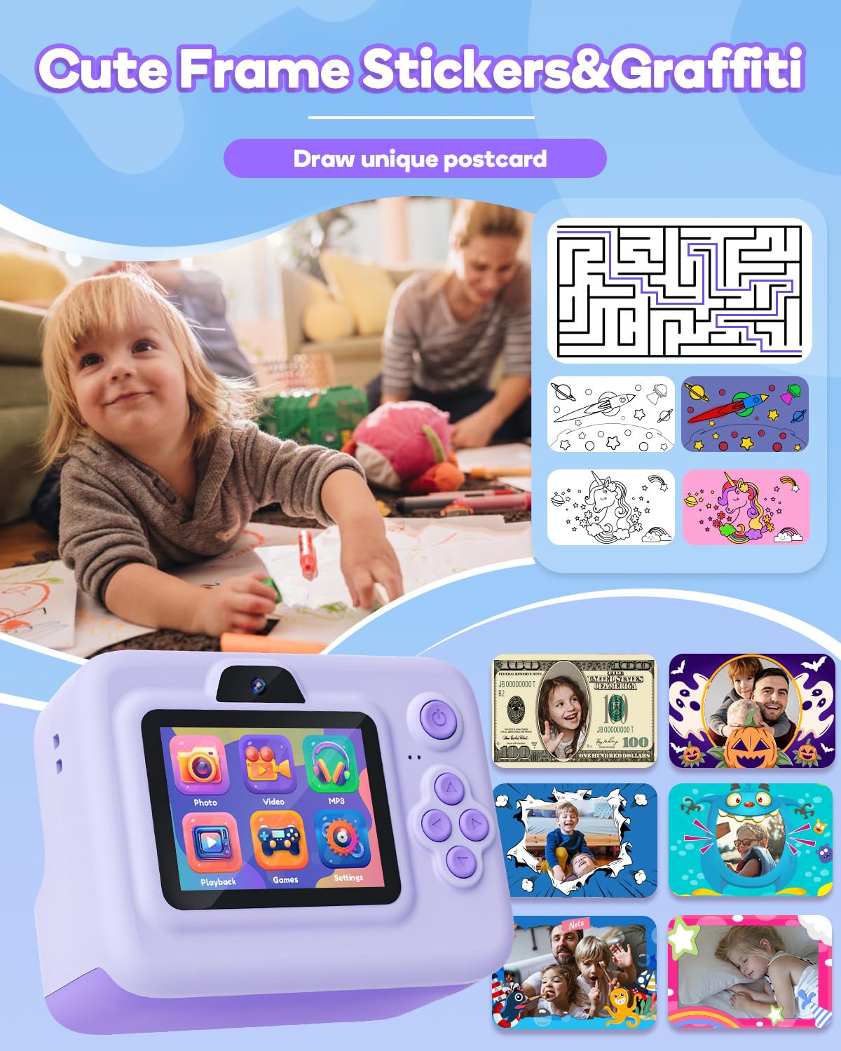 Dylanto Kids Camera Instant Print,1080P Kids Instant Cameras that Print Photos,Christmas Birthday Gifts for Girls Age 3-12,Portable Toy for 3 4 5 6 7 8 9 10 Year Old Girls Boys-Blue