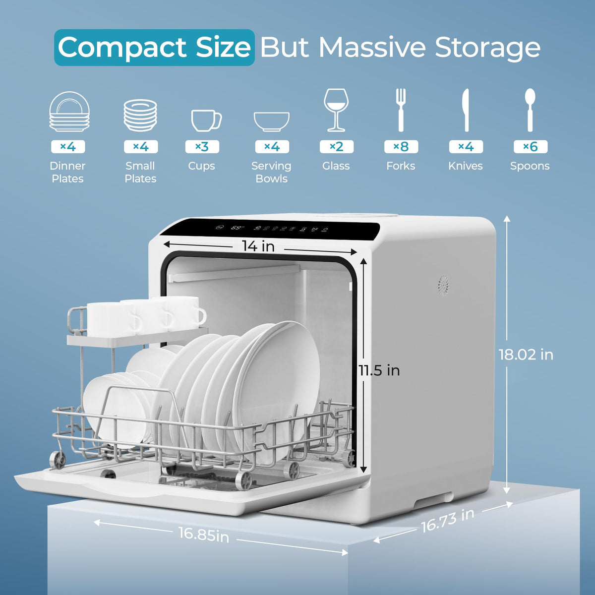 EUHOMY Countertop Dishwasher Portable, 6 Programs with 40 dB, No Hookup