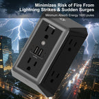 Multi Plug Wall Outlet Surge Protector with 6-Outlet & 4 USB Ports(2USB-C)