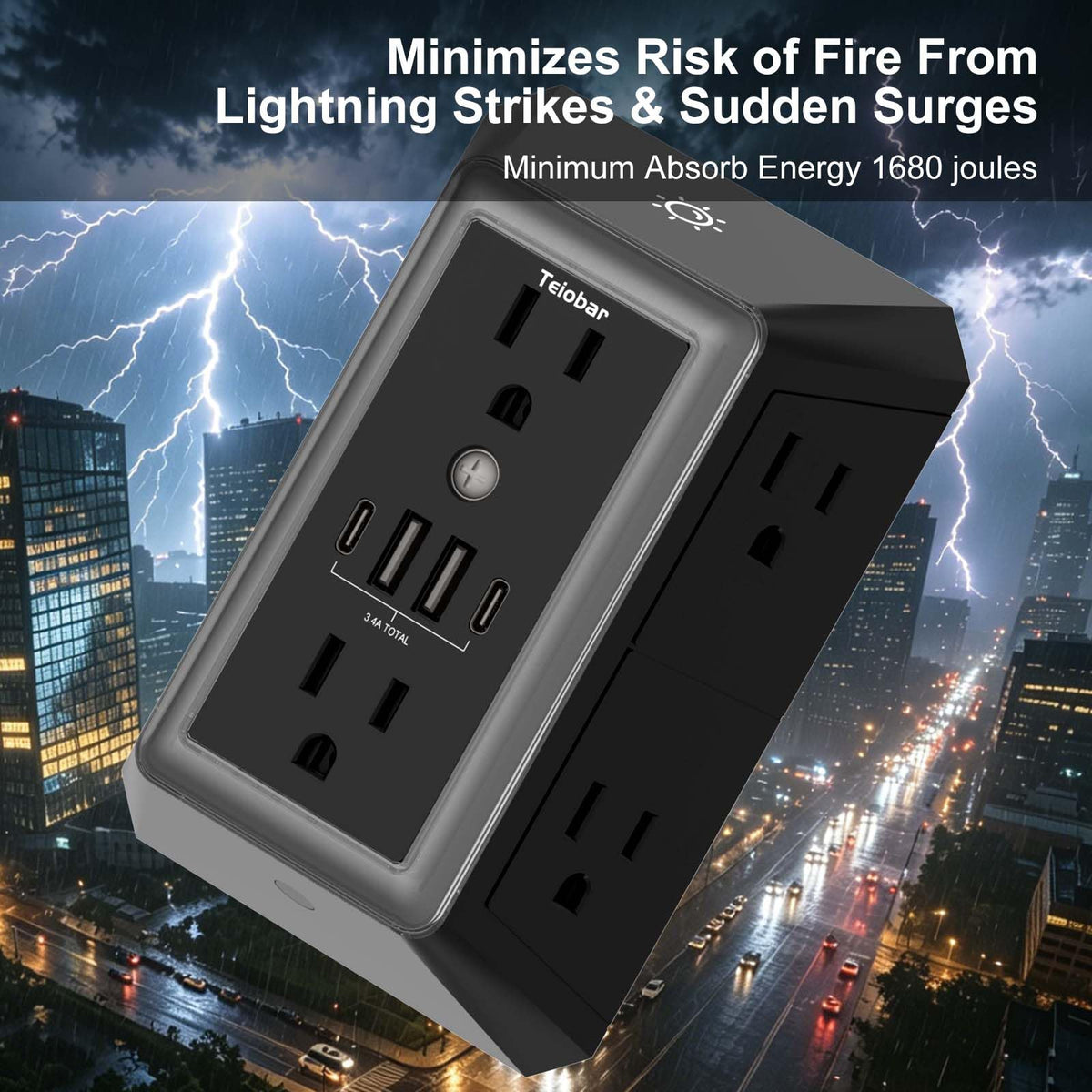 Multi Plug Wall Outlet Surge Protector with 6-Outlet & 4 USB Ports(2USB-C)