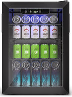 Feelfunn 2.6CuFt Beverage Refrigerator, 95 Can Mini Fridge with Glass Door