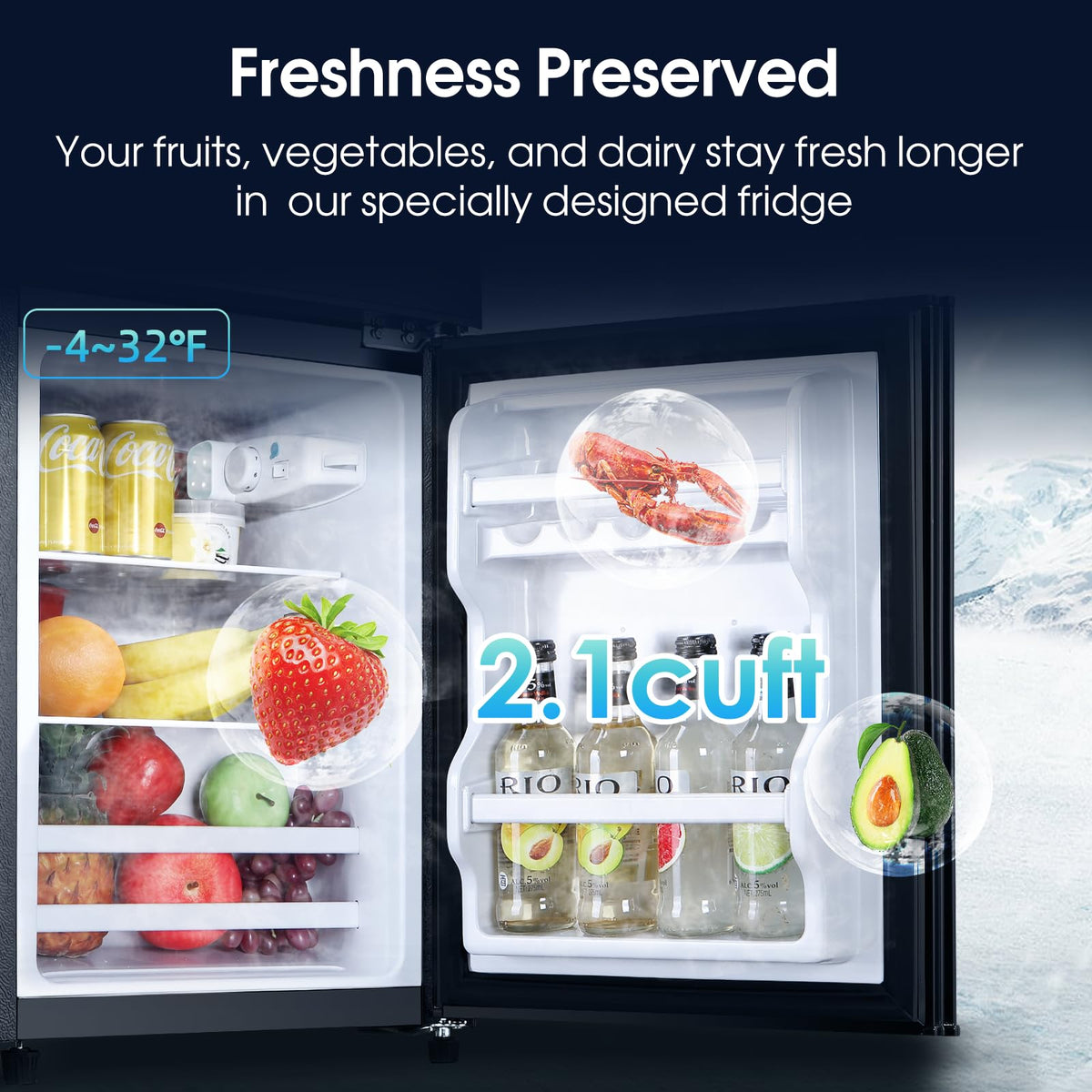 Anypro 4.0 Cu.Ft Fridge with Bottom Freezer, 2 Door Refrigerator with Drawer, 7 Level Temperatures and Adjustable Shelves for Bedroom, Dorm, Office, Apartment, Silver