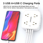 6 Ft Surge Protector Power Strip - YISHU 8 Widely Outlets with 4 USB Ports, 3 Side Outlet Extender with 6 Feet Flat Extension Cord, Ultra Flat Plug, Wall Mount, Desk USB Charging Station, ETL, Black