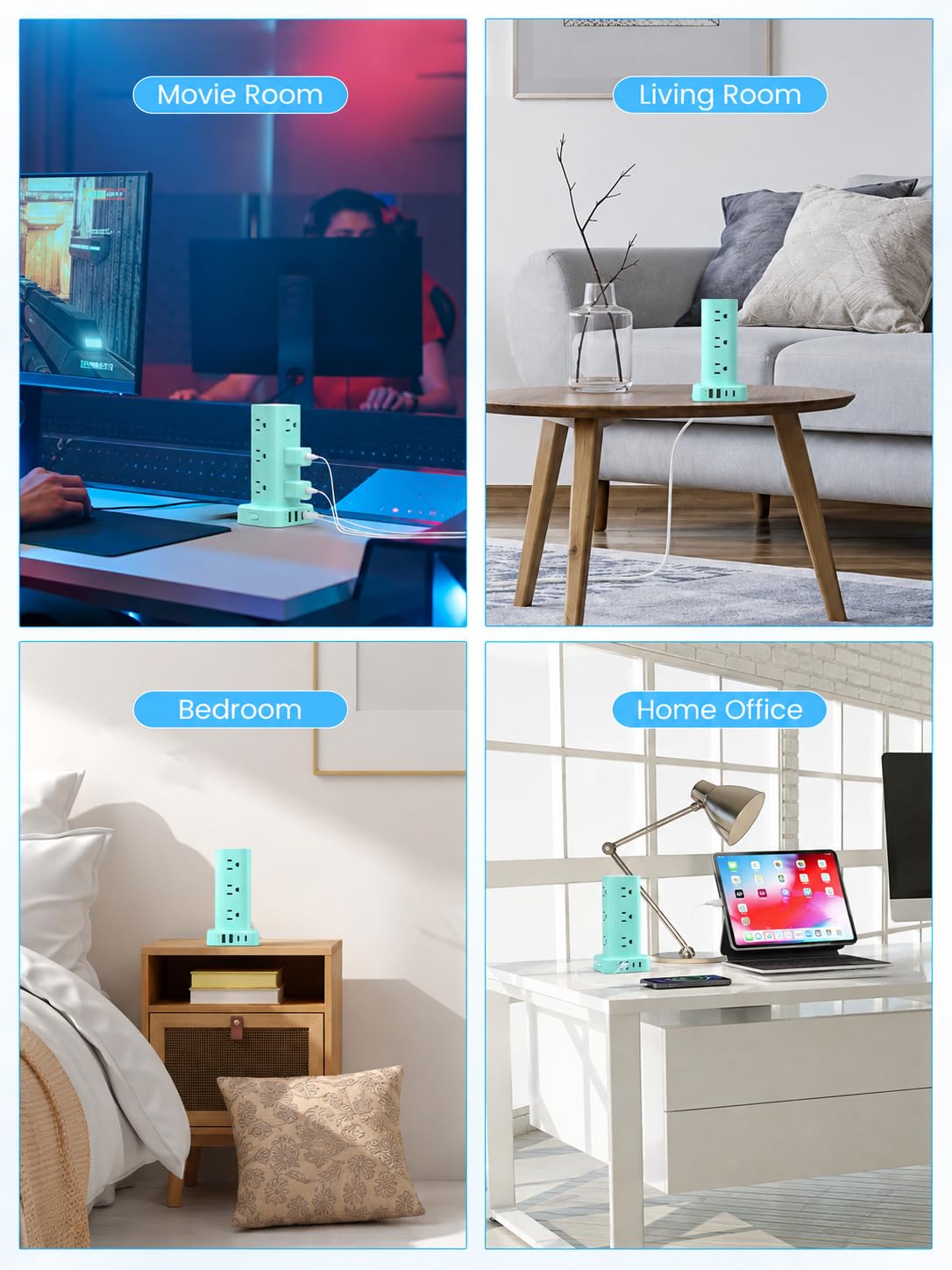 6FT Power Strip Tower with Wireless Charger,Surge Protector with 12 Outlets