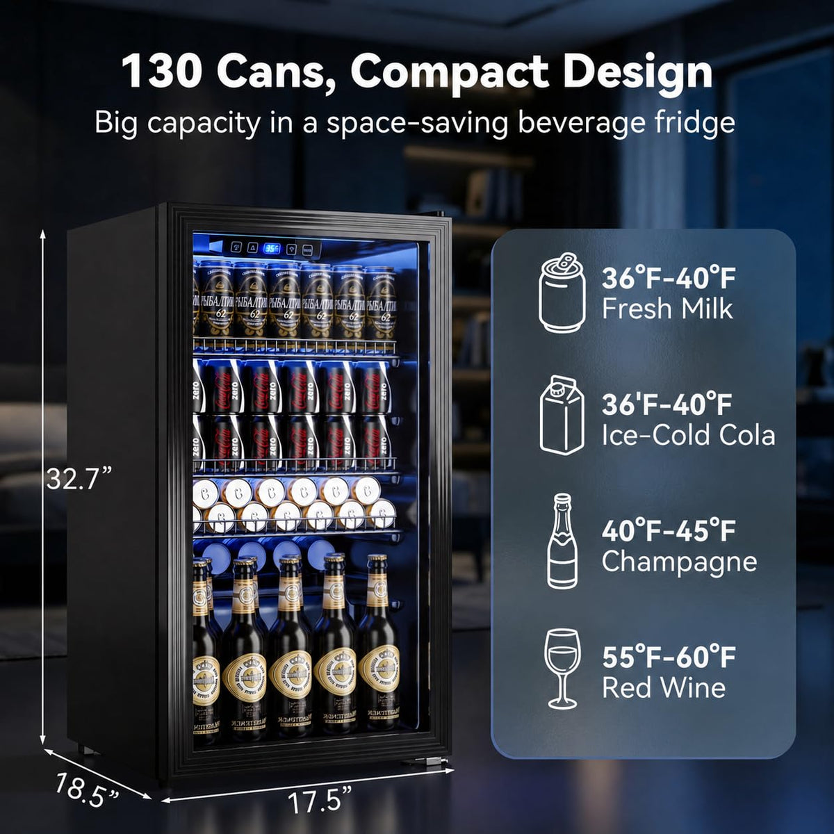 Beverage Refrigerator, 2.47 Cu.Ft Mini Fridge Beverage Cooler