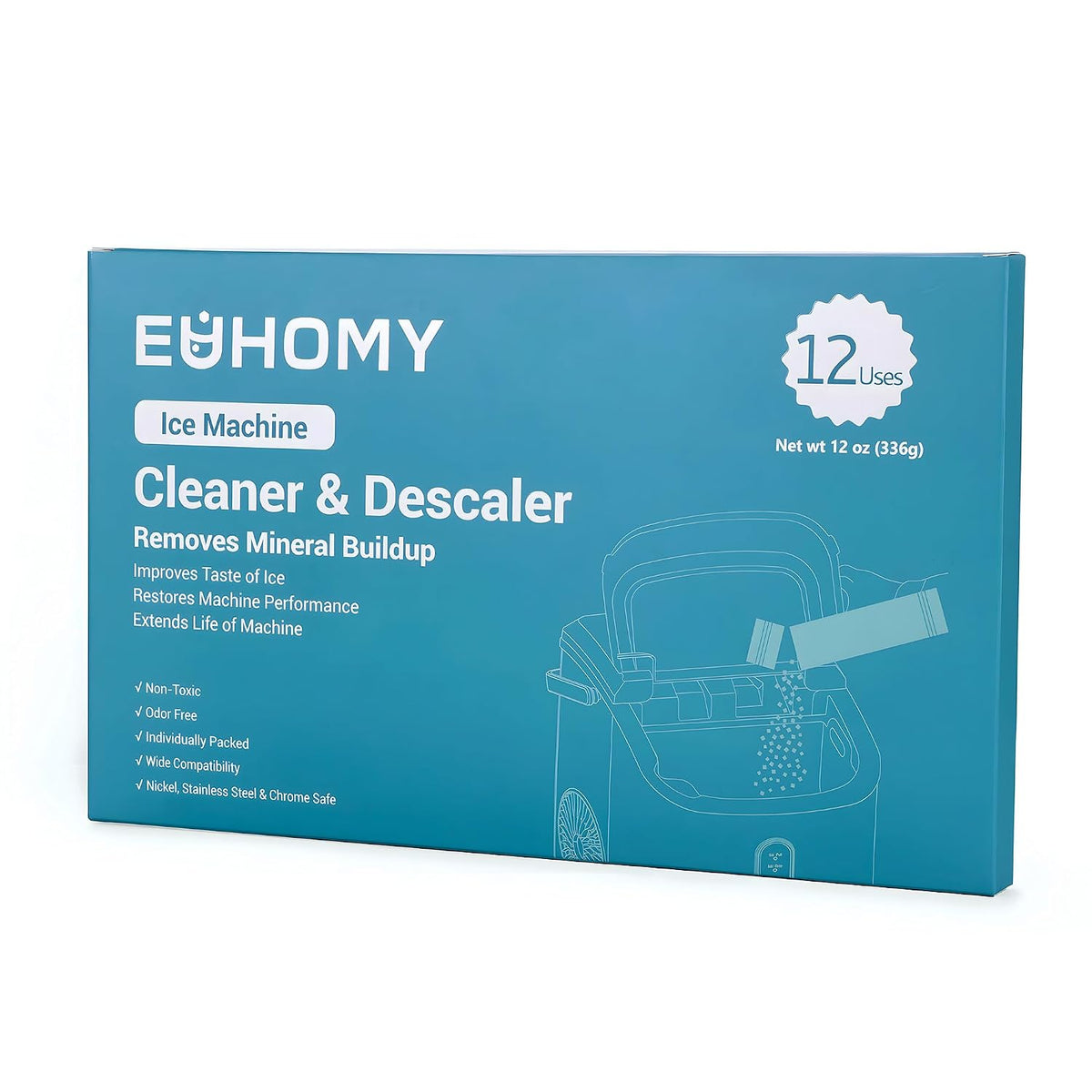 EUHOMY Ice Maker Cleaner & Descaler, 12 Uses & Individually Packed