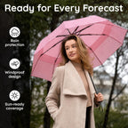Compact Travel Umbrella, Windproof Automatic Folding with Fiberglass Ribs