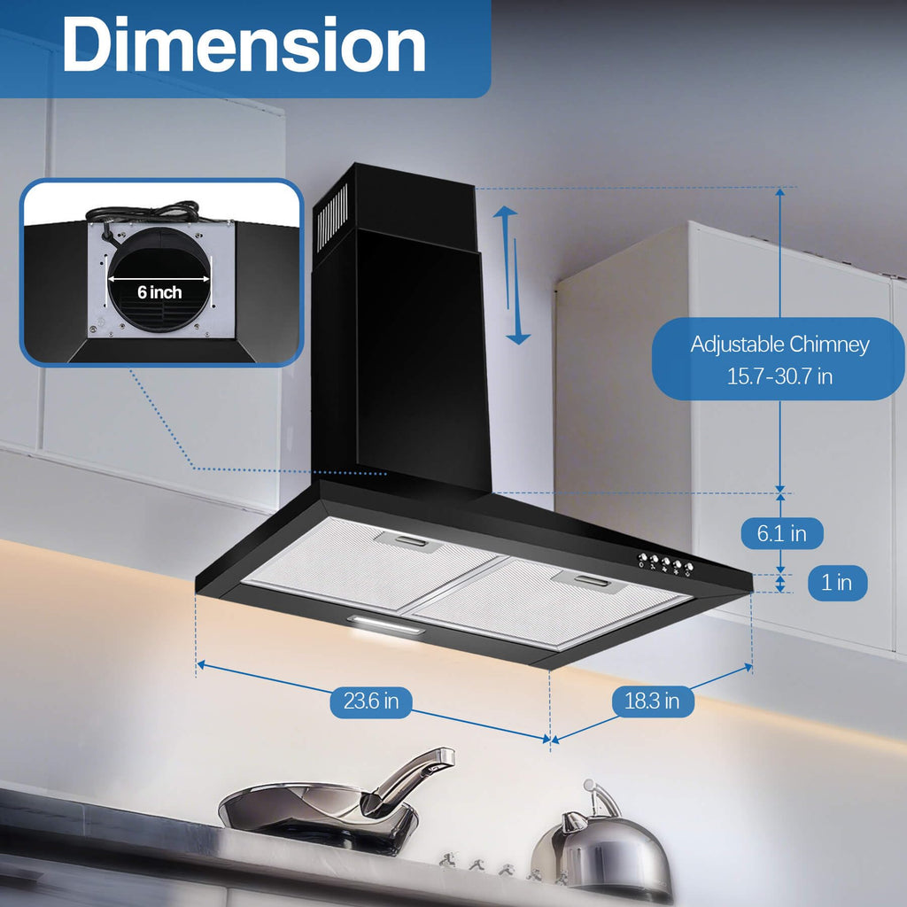 SNDOAS Range Hood 30 inch,Wall Mount Range Hood in Stainless Steel With Ducted/Ductless Convertible,Stove Vent Hood with Aluminum Filters,3 Speed Exhaust Fan,LED Light,Button Control