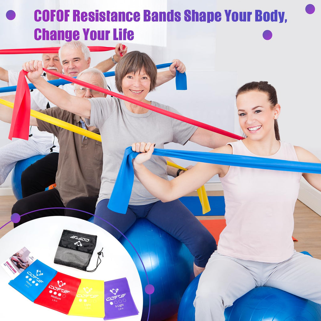 COFOF Resistance Bands, 1.8m/5.9ft Exercise Band with 4 Resistance Levels