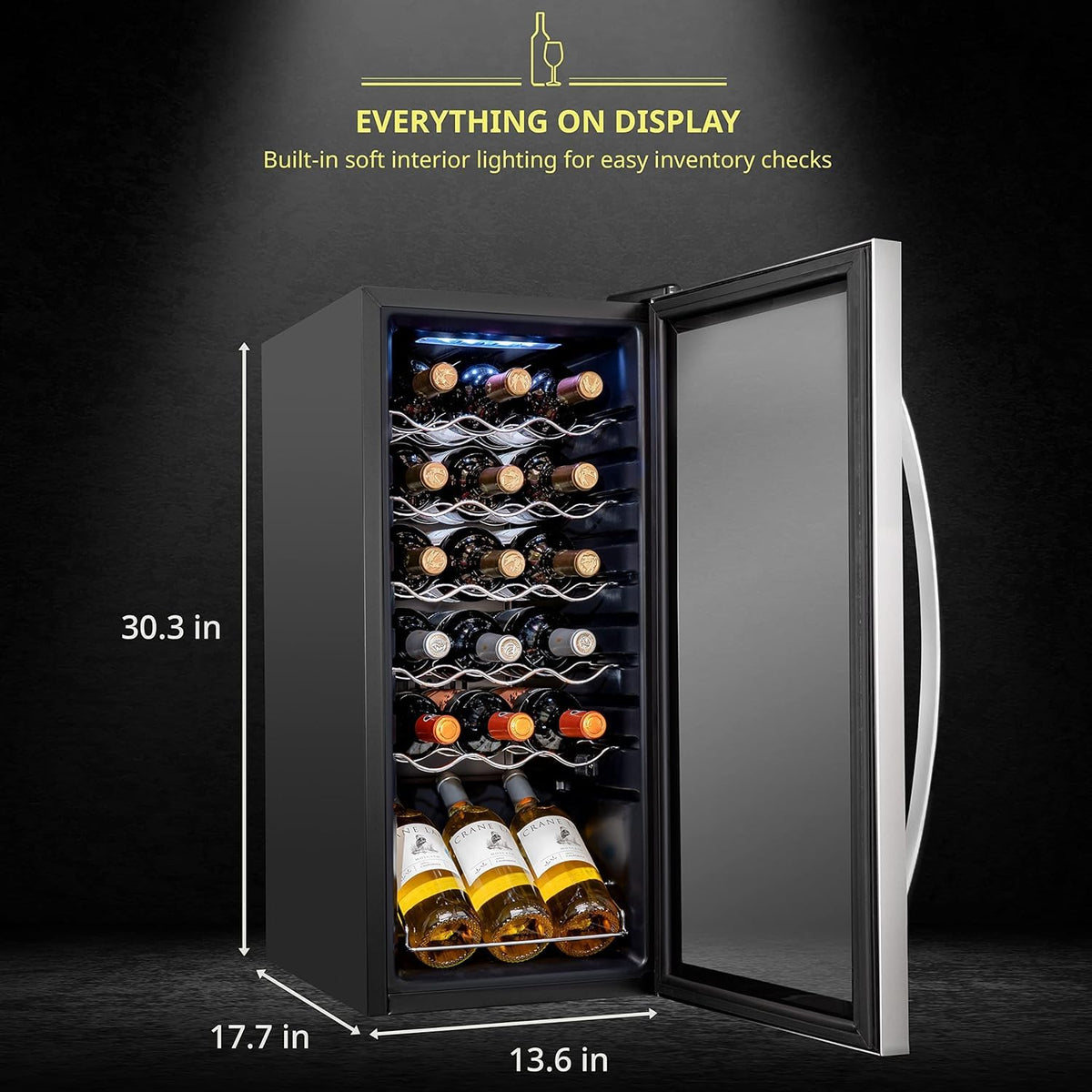 SCHMÉCKÉ 12 Bottle Compressor Wine Cooler Refrigerator w/Lock - Large Freestanding Wine Cellar For Red, White, Champagne or Sparkling Wine - 41f-64f Digital Temperature Control Fridge Stainless Steel