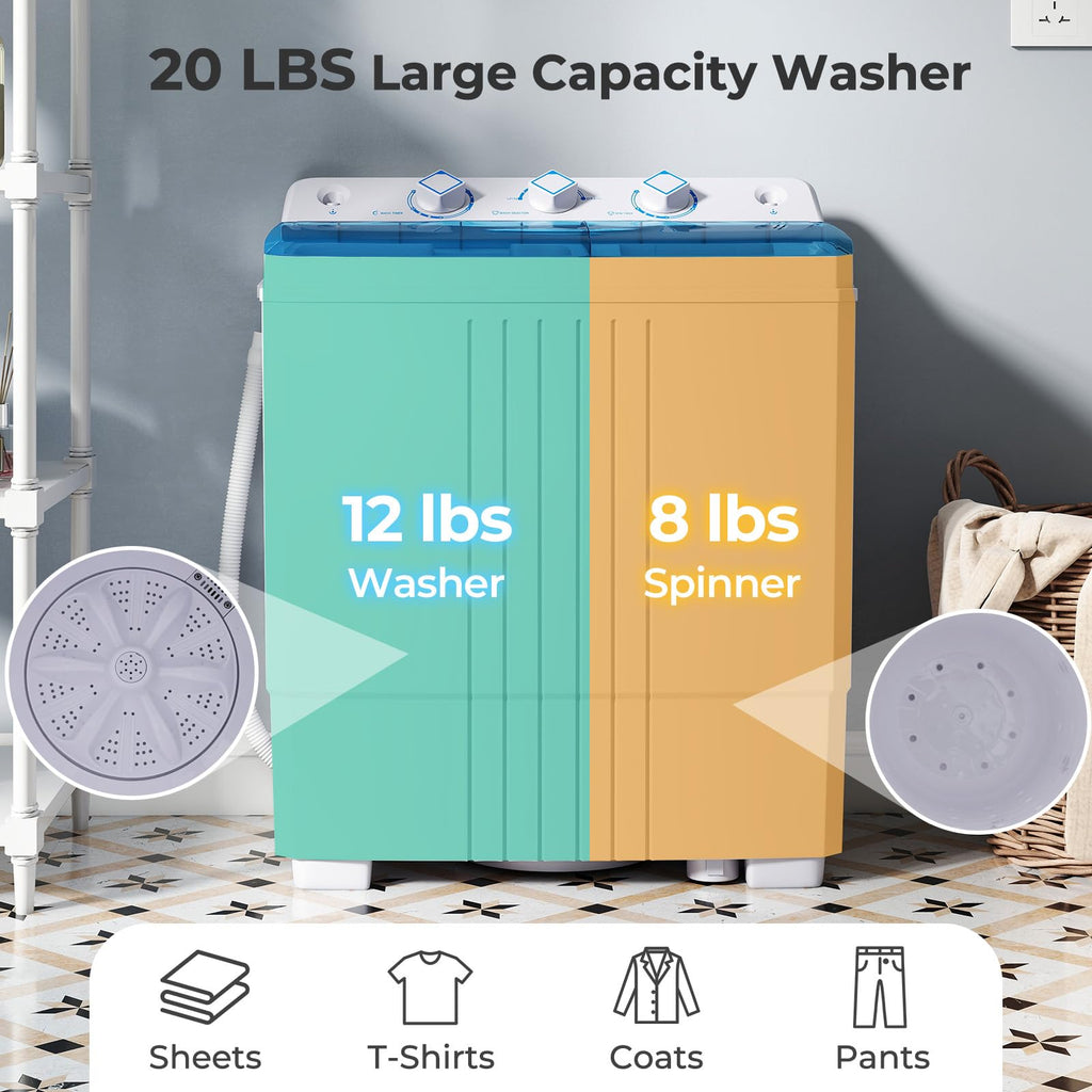 Giantex Portable Washing Machine, 20lbs Capacity, 12lbs Washer and 8lbs Spinner, Compact for Apartment RV, Gray & White, GX20313-PE