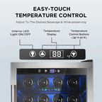 Electactic 48 Can Beverage Refrigerator,12 Bottle Wine Cooler with Seamless Stainless Steel & Glass Door, Digital Temperature Display, Countertop Mini Fridge for Soda, Wine or Beer, Silver