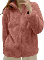 Fleece Winter Jackets for Women UK Fashion Warm Soft Fluffy Coats Causal Solid Color Long Sleeve Full Zip Jacket Elegant Callor Lapel Cardigans Ladies Teddy Fleece Outwear Gifts for Daily Holiday