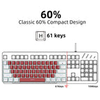 Snpurdiri 60% Wired Mechanical Gaming Keyboard, Ice Blue LED Backlit 61 Keys Mini Wired Office Keyboard for Windows Laptop PC Mac (Black-White, Red Switches)