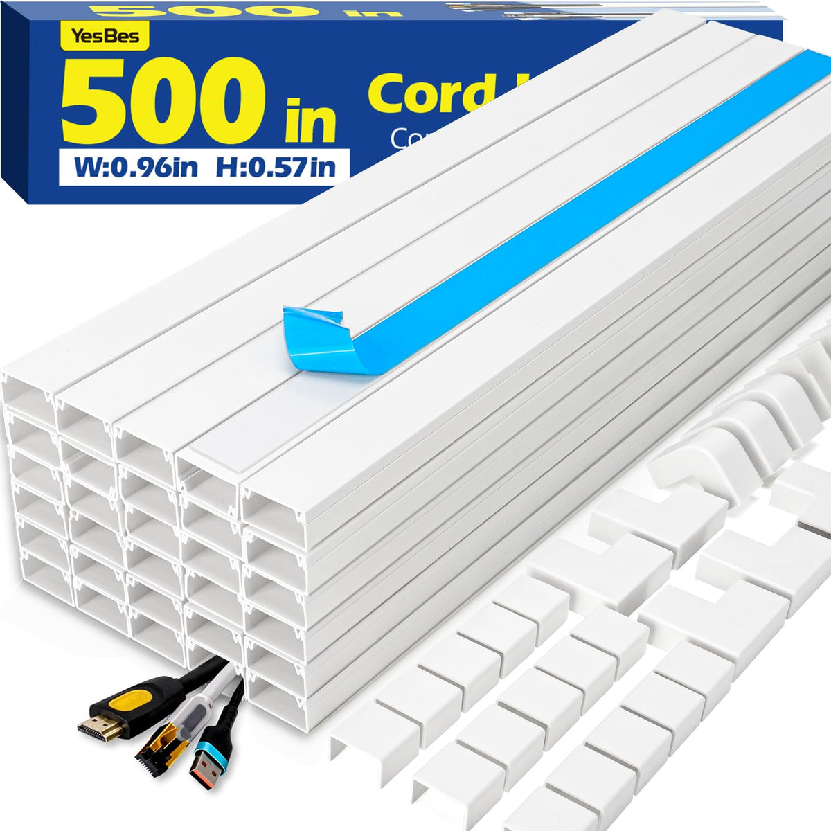 1260in Cord Hider Kit, Cord Covers for Wires on Wall, Paintable Cable Raceway, Cord Hider for Wall Mount tv, tv Cable Hider Wall kit, Wire Covers for Cords, 80X L15.75 X W0.96in X H0.57in, White