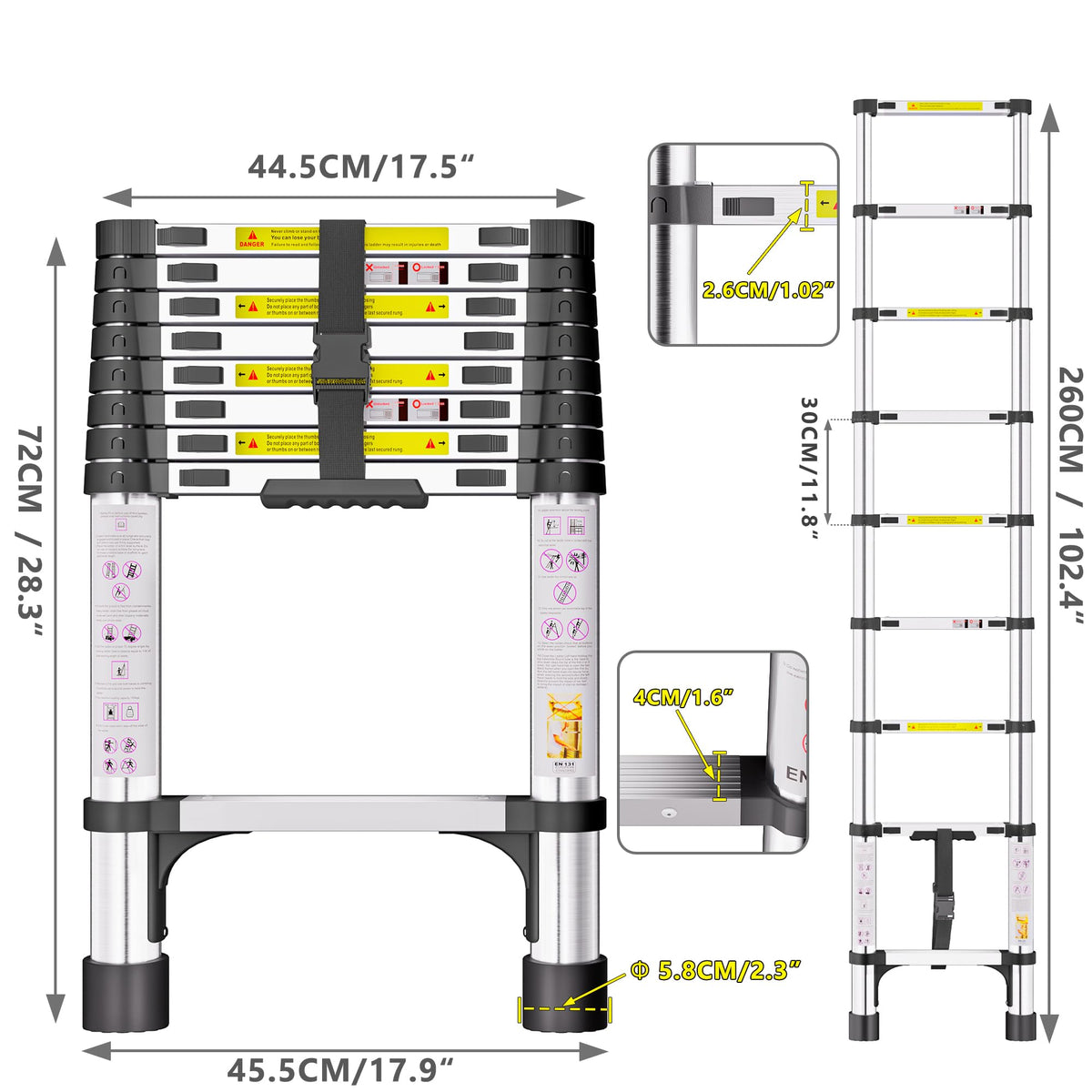 Telescopic Ladder, 3.2M Stainless Steel Loft Ladder, Ladders Extendable
