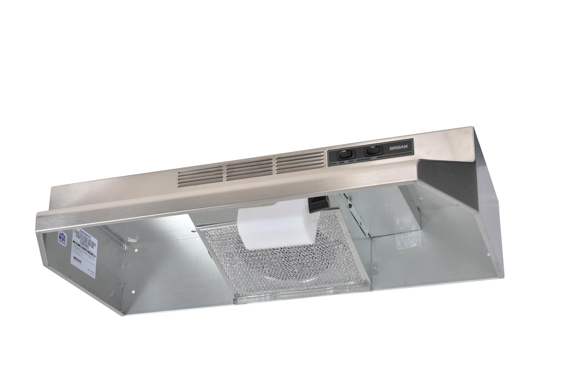 Broan-NuTone F403011 Insert with Light, Exhaust Fan for Under Cabinet Two-Speed Four-Way Convertible Range Hood, 30-Inch, White on White