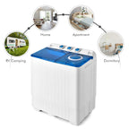 COSTWAY Portable Washing Machine, Twin Tub 26lbs Capacity Laundry, 18lbs Washer and 8lbs Spinner Combo with Timer Knobs, Built-in Drain Pump, Compact Washer for Home Dorm Apartment (Grey+White)