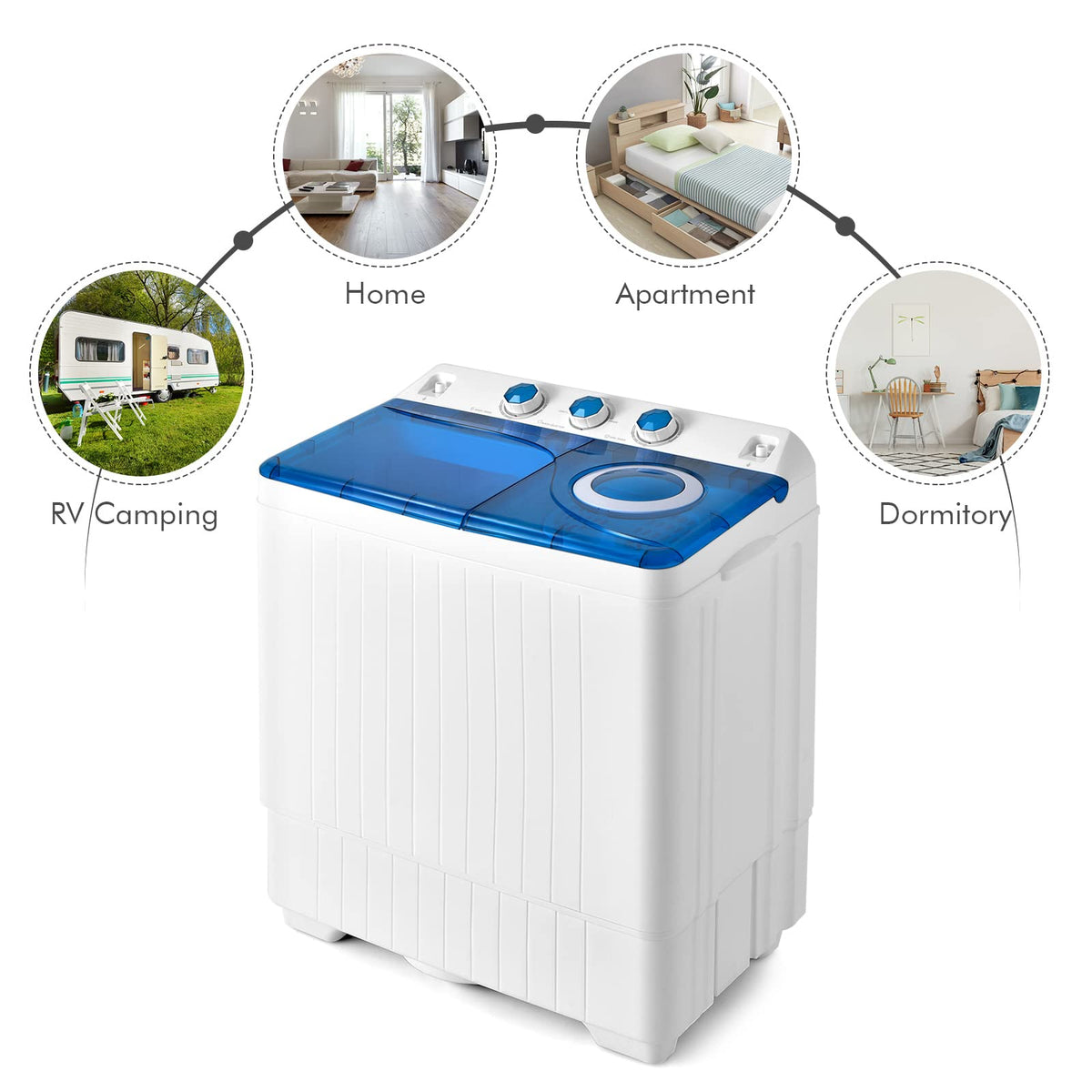 COSTWAY Portable Washing Machine, Twin Tub 26lbs Capacity Laundry, 18lbs Washer and 8lbs Spinner Combo with Timer Knobs, Built-in Drain Pump, Compact Washer for Home Dorm Apartment (Grey+White)