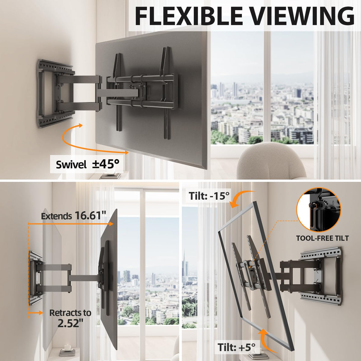 IWORKBOARD 55 65 75 85 inch Tilting TV Wall Mount for 32-90 '' TVs, Low Profile TV Mount Bracket, Safe Lock & Quick Release,Max VESA 600x400mm, 24 inch Studs,132 lbs, Fit Most 55+ 75+ 85+ 86 TVs