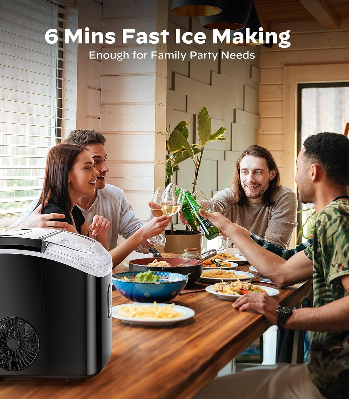 Silonn Ice Maker Countertop, 9 Cubes Ready in 6 Mins, 26lbs in 24Hrs, Self-Cleaning Ice Machine with Ice Scoop and Basket, 2 Sizes of Bullet Ice for Home Kitchen Office Bar Party