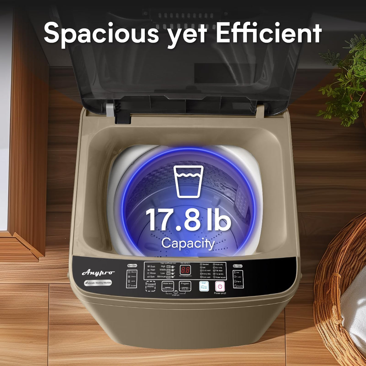 Anypro Washing Machines 27 LBS Full Automatic Clothes Washer and Spinner Combo with 10 Program and 8 Water Level, Laundry Wash Spin Dryer for Apartment RV Dorm, Grey