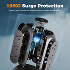 TESSAN Tower Power Strip Flat Plug with 1050J Surge Protection, 6 Ft, Black