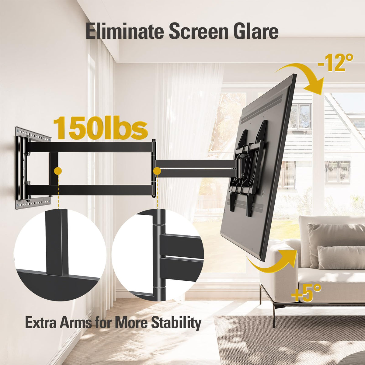 Mounting Dream Full Motion TV Wall Mount for 32-70 Inch TVs up to 110lbs