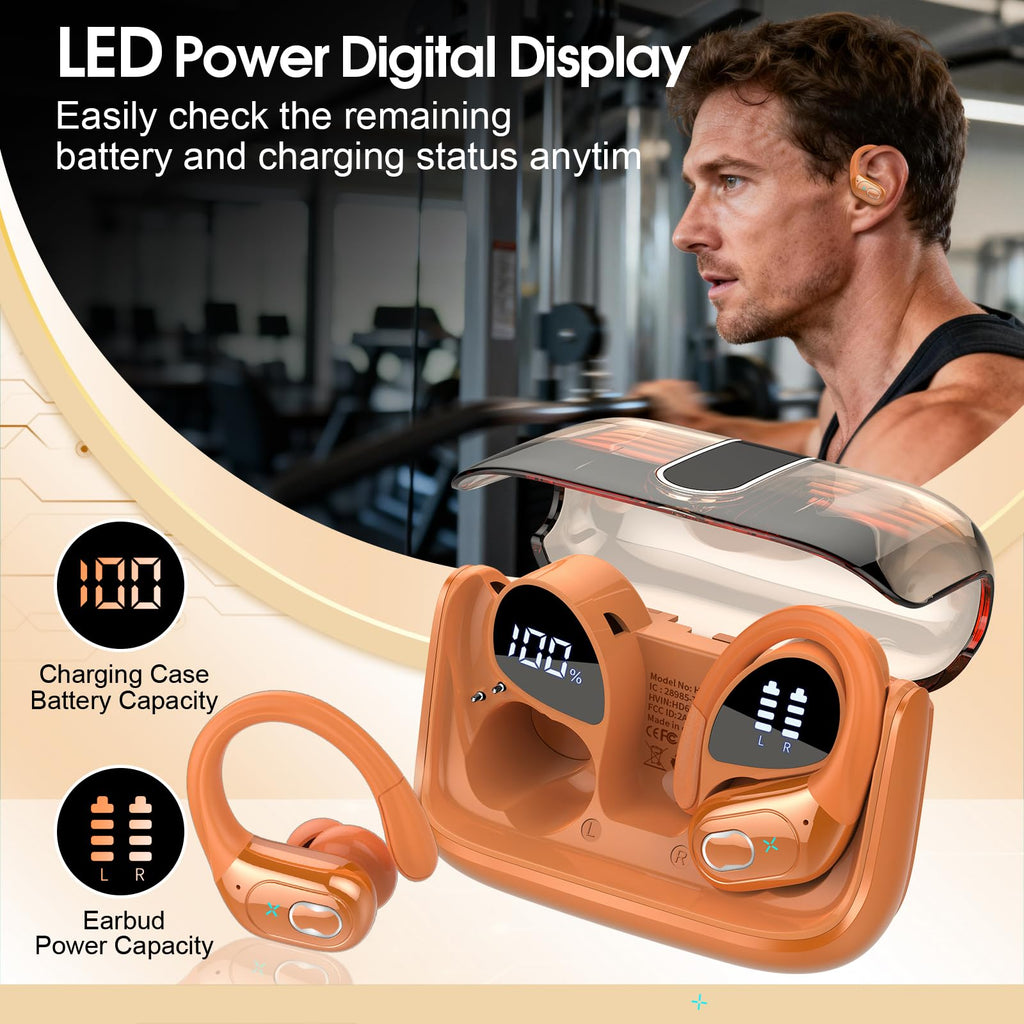 Aptkdoe Wireless Earbuds 75H Bluetooth 5.4 Sport Headphones with Earhooks