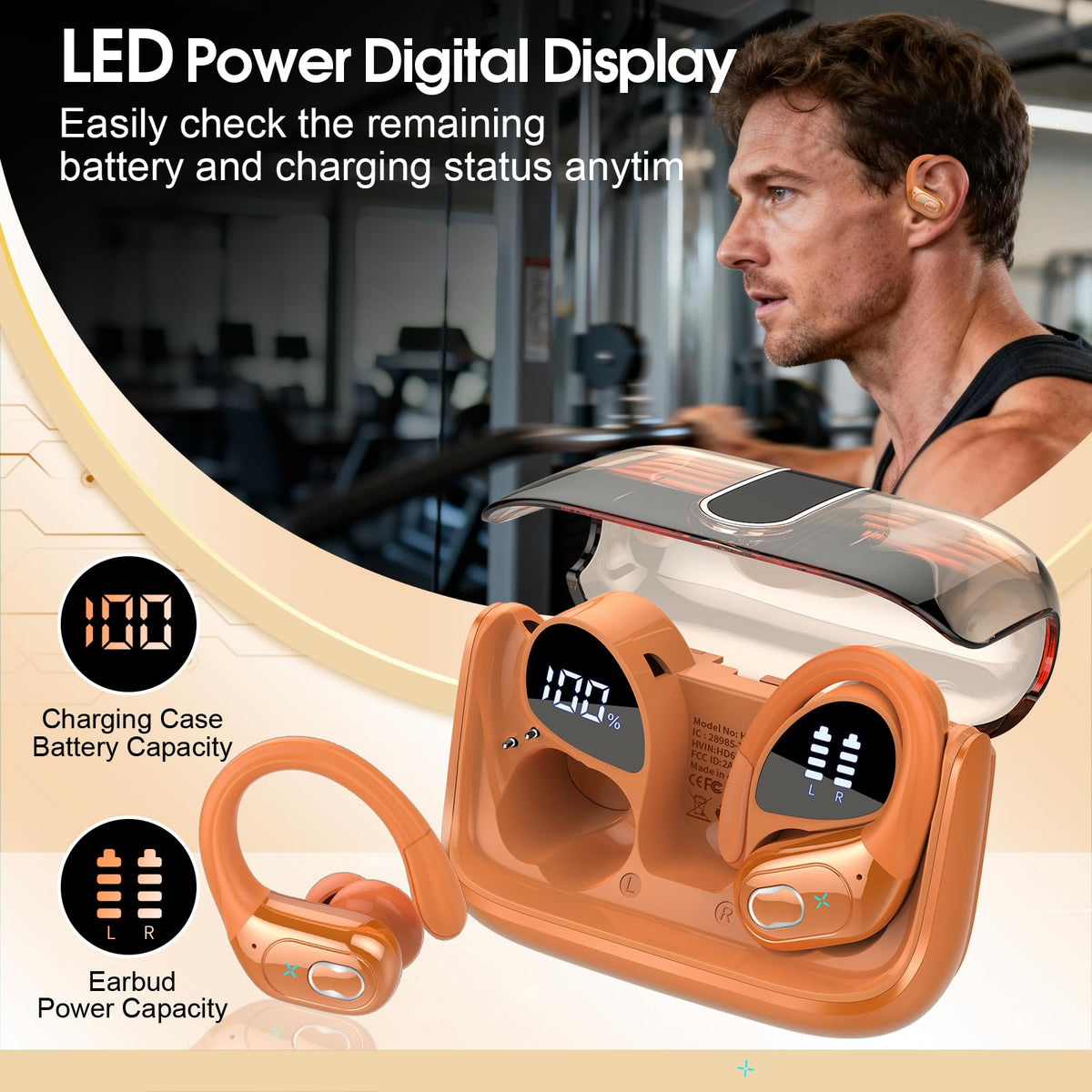 Aptkdoe Wireless Earbuds 75H Bluetooth 5.4 Sport Headphones with Earhooks