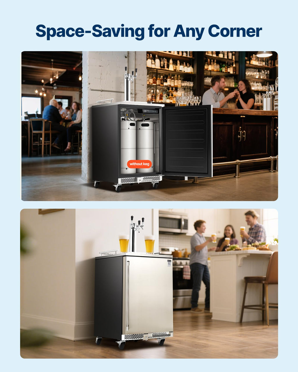 VEVOR Beer Kegerator, Single Tap Commercial Draft Beer Dispenser for D system, Full Size Keg Refrigerator with 5lbs CO2 Tank, Hold 2 Sixth / 2 Ball lock keg, Black