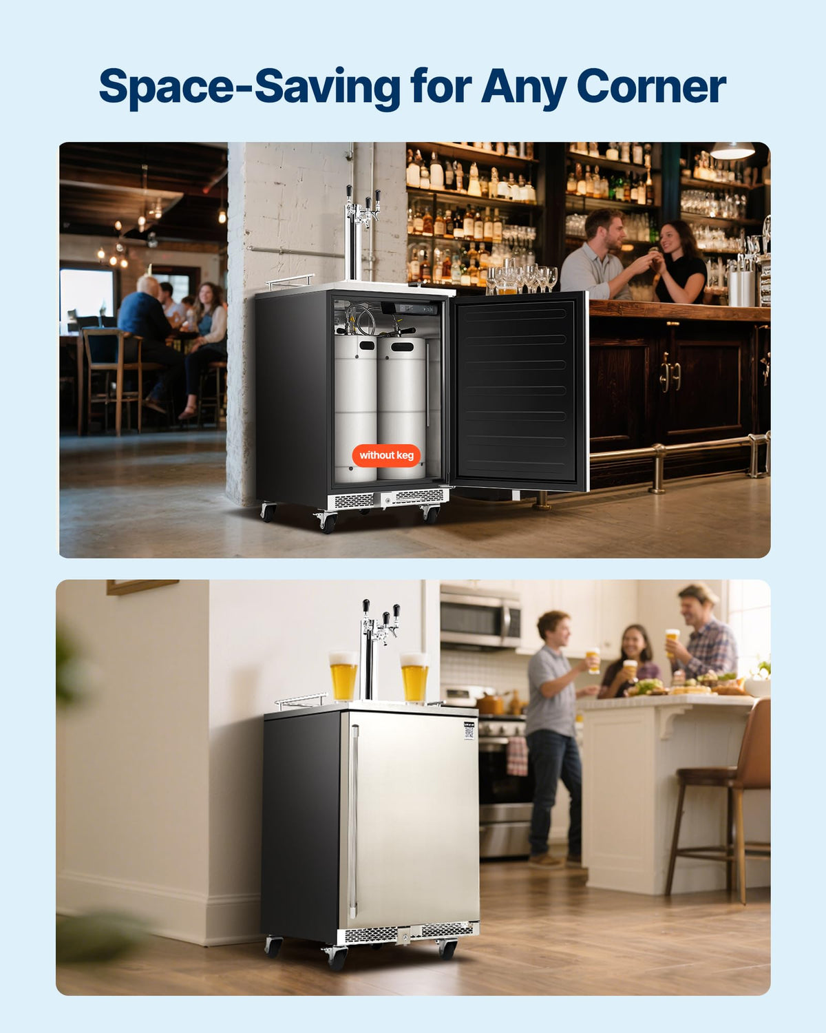 VEVOR Beer Kegerator, Single Tap Commercial Draft Beer Dispenser for D system, Full Size Keg Refrigerator with 5lbs CO2 Tank, Hold 2 Sixth / 2 Ball lock keg, Black
