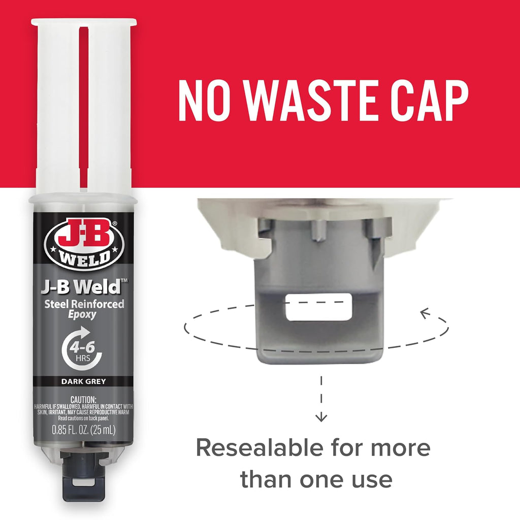 J-B Weld™ Syringe Original Cold-Weld™ Two-Part Epoxy System, Ultra-Fast Setting Time, High Strength, Suitable for All Metals and Other Materials, Dark Grey 25ml