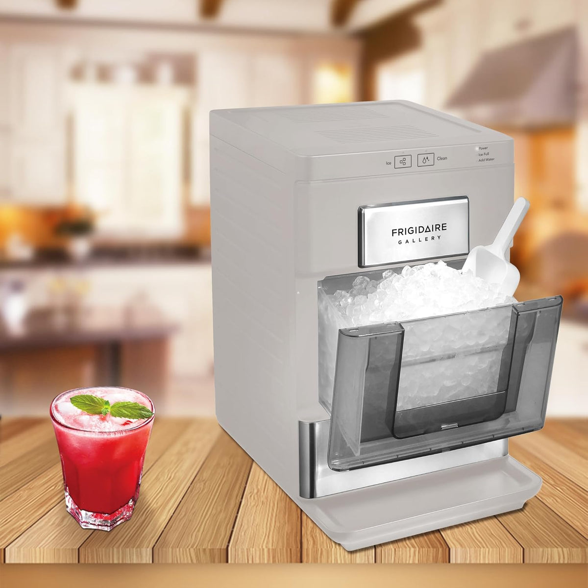 FRIGIDAIRE Gallery Countertop Crunchy Chewable Nugget Ice Maker, 33lbs per Day, Auto Self Cleaning, Grey