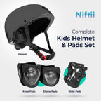 Niftii Bike Helmet & Pads Set for Kids - Cycling Skateboard Ages 3-15