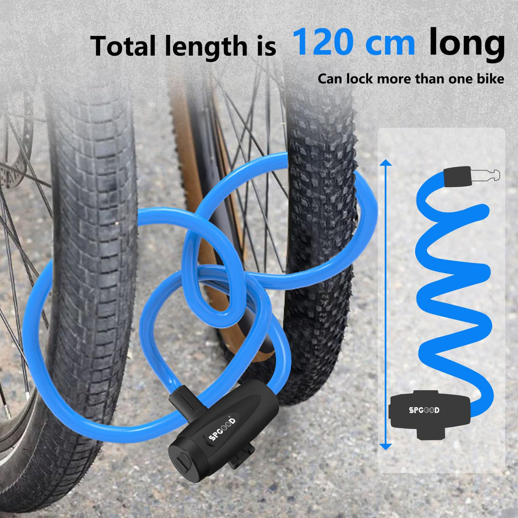 SPGOOD Bike Lock with 2 Keys, 12 mm Steel Cable Lock, 120 cm Length