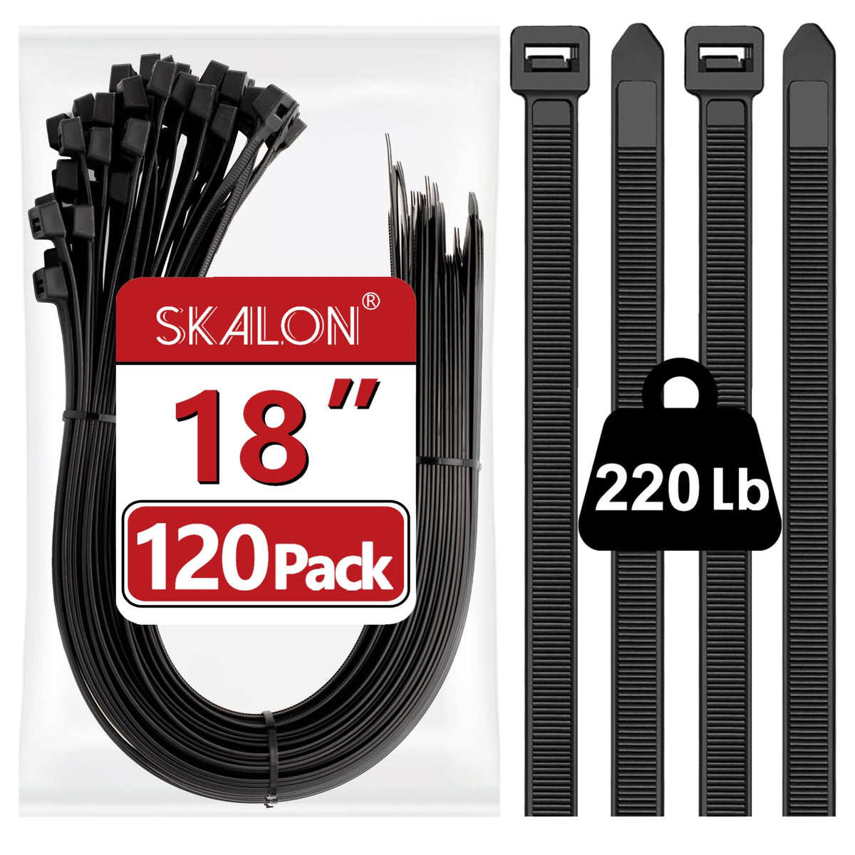 Zip Ties 8 inch (1000 Pack), 40lbs Tensile Strength, Black Cable Ties, Wire Ties for indoor and outdoor use, by Skalon