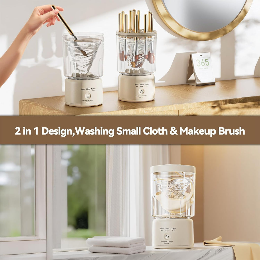 Portable Mini Washing Machine, Rechargeable Underwear Washing Machine Makeup Brush Cleaner Machine Small Clothes Mini Washer for Home, Hotel, Travel and Camping (Cream)