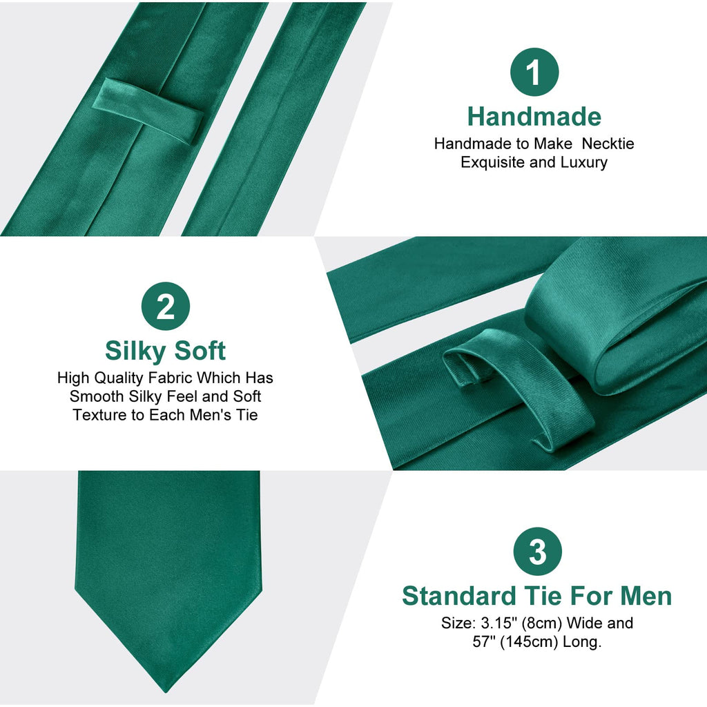 URAQT Men Solid Satin Necktie, 8cm Classic Formal Tie