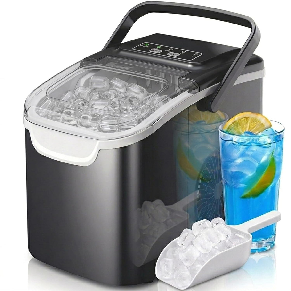 Crzoe Countertop Ice Maker, 26Lbs/24H,2 Sizes of Ice, Self-Cleaning,Black