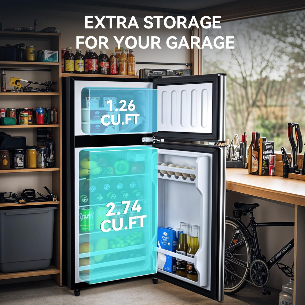 Anypro 4.0 Cu.Ft Fridge with Bottom Freezer, 2 Door Refrigerator with Drawer, 7 Level Temperatures and Adjustable Shelves for Bedroom, Dorm, Office, Apartment, Silver