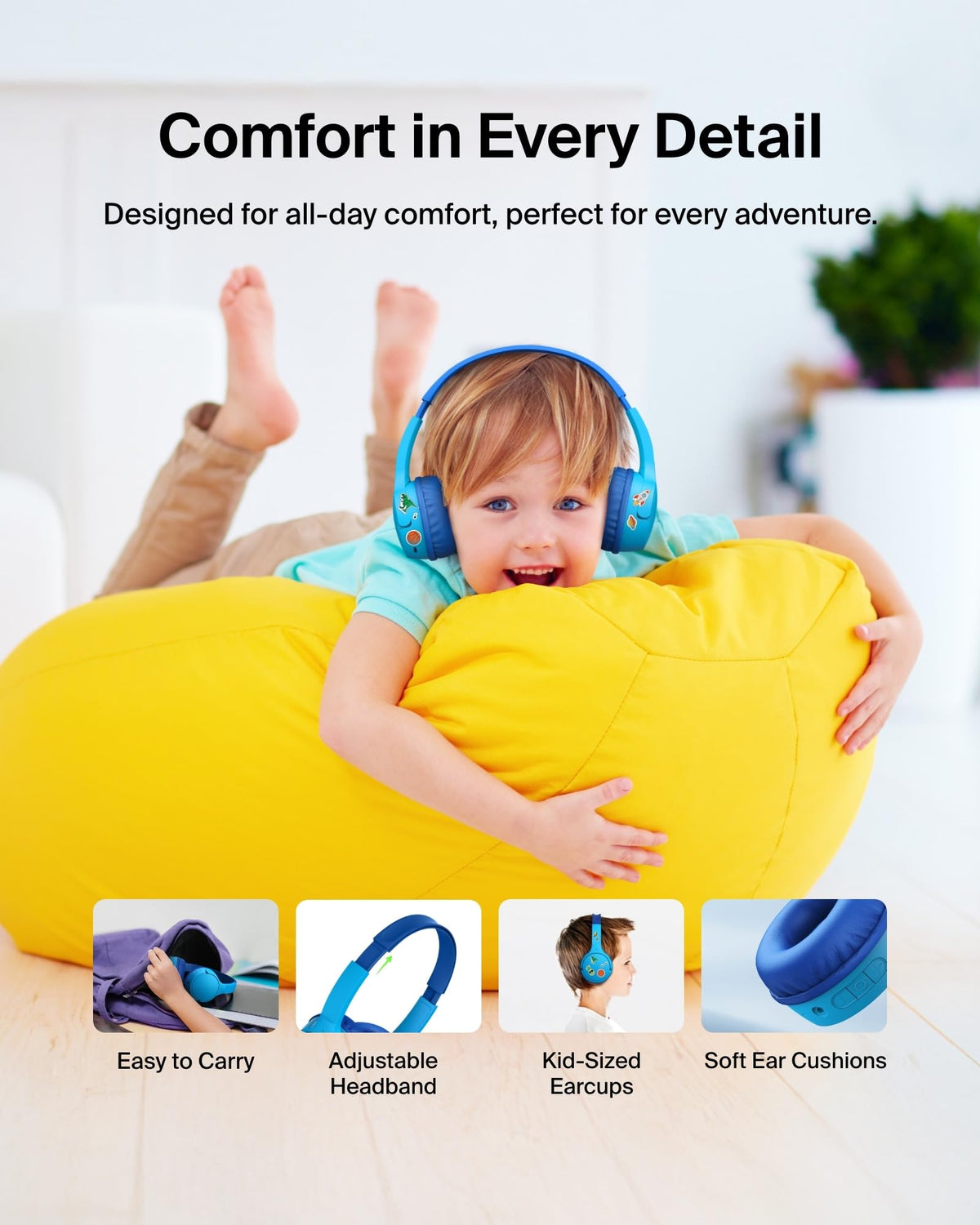 Belkin SoundForm Mini Kids Headphones, Wireless & Wired, 30H Playtime, Case