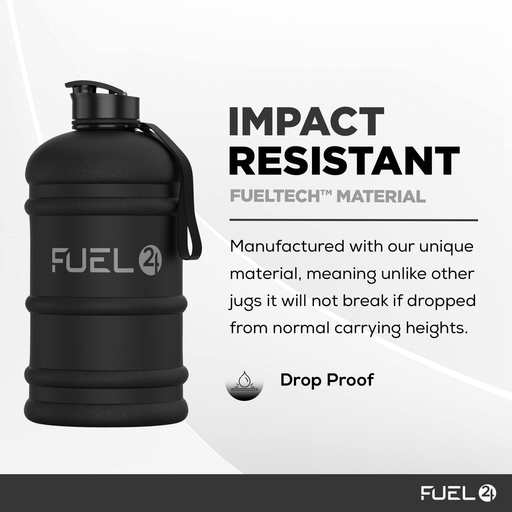 Fuel24 Jug - 2.2 Litre Water Bottle - Extra Strong Flex Material - Drop Proof, Pop or Straw Cap Options - 2.2L Large Gym Sports Bottle, BPA FREE