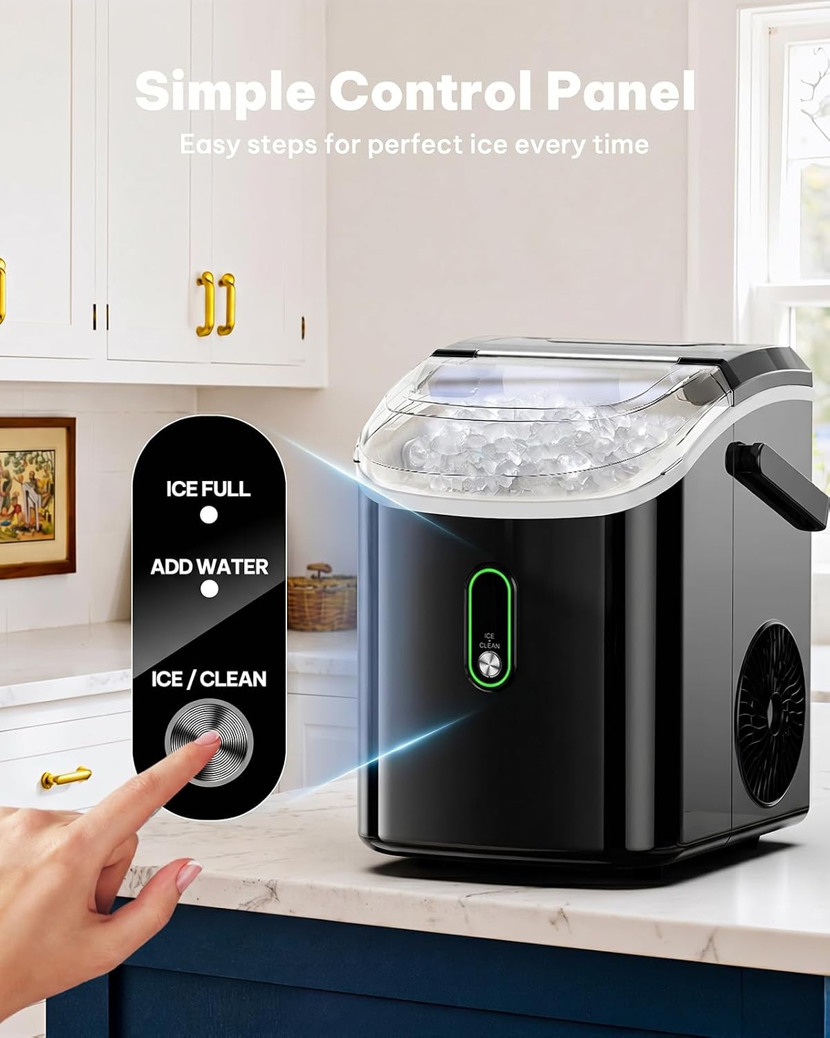Silonn Ice Maker Countertop, 9 Cubes Ready in 6 Mins, 26lbs in 24Hrs, Self-Cleaning Ice Machine with Ice Scoop and Basket, 2 Sizes of Bullet Ice for Home Kitchen Office Bar Party