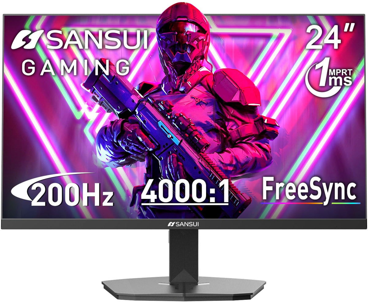 SANSUI 24 Inch Gaming Monitor 200Hz 1Ms FreeSync HDR 110% sRGB FHD 1080P Computer Monitor HDMI DP Ports Eye Care Frameless VESA Mount Cable Management(ES-G24F4L HDMI Cable Included)