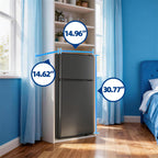 DEMULLER 45L Personal Double‑Door Mini Fridge With Freezer, Blue