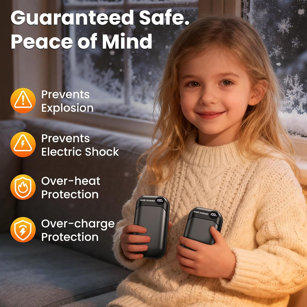 Hand Warmers, 2 Pack Magnetic Electric Handwarmer, 6000mAh USB Hand Warmers Rechargeable, 4 Heat Settings, LED Digital Display, Suitable for Outdoor Indoor - Hunt, Camp, Golf or Gift Giving