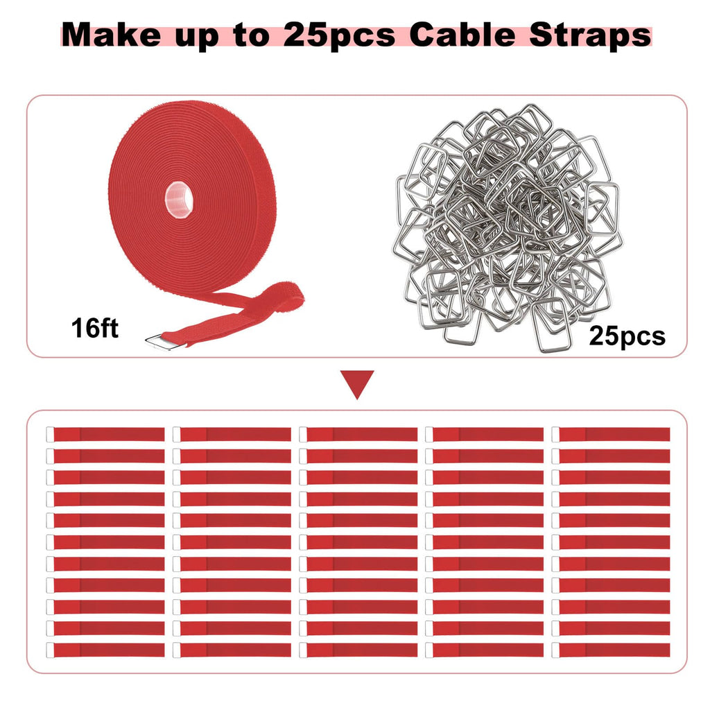 YMCRLUX 1"x64ft Hook and Loop Straps with 70 Metal Buckles, Adjustable Fastening Cable Straps, Cut-to-Length Cinch Strap, Reusable Nylon Securing Cord Ties for Organizer or Storage, 1 inch Wide, Black